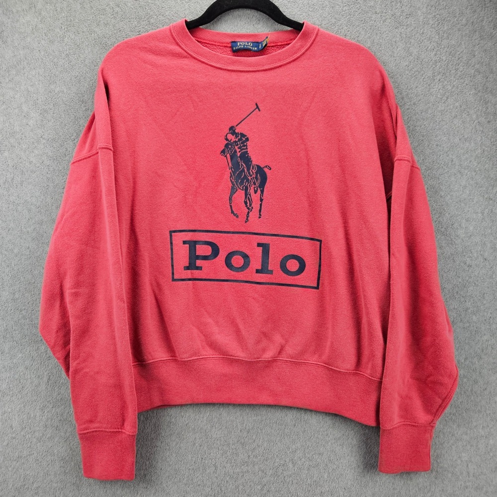 POLO RALPH LAUREN Sweatshirt S Red Big Pony Logo Graphic Pullover Sporty